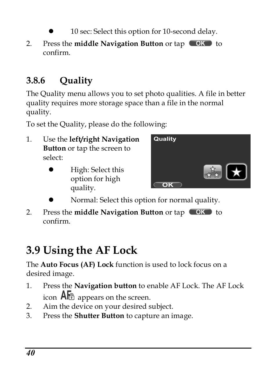 9 using the af lock, 6 quality | PRAKTICA DVC5.6 User Manual | Page 49 / 65