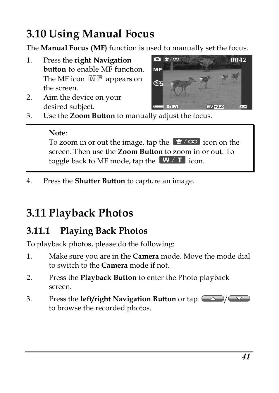 10 using manual focus, 11 playback photos, 1 playing back photos | PRAKTICA DVC5.6 User Manual | Page 50 / 65