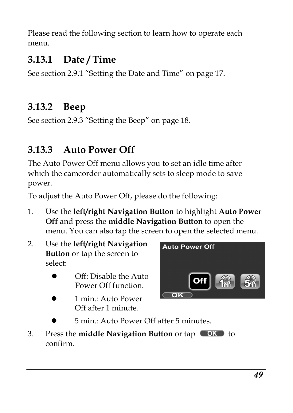 1 date / time, 2 beep, 3 auto power off | PRAKTICA DVC5.6 User Manual | Page 58 / 65