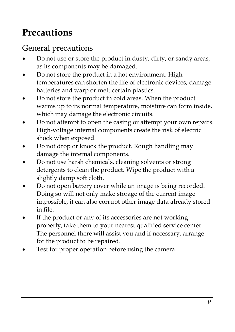 Precautions, General precautions | PRAKTICA DVC5.6 User Manual | Page 6 / 65