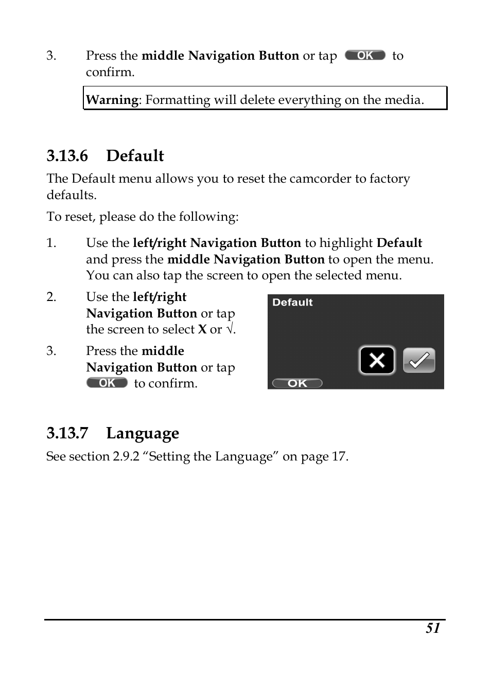 6 default, 7 language | PRAKTICA DVC5.6 User Manual | Page 60 / 65