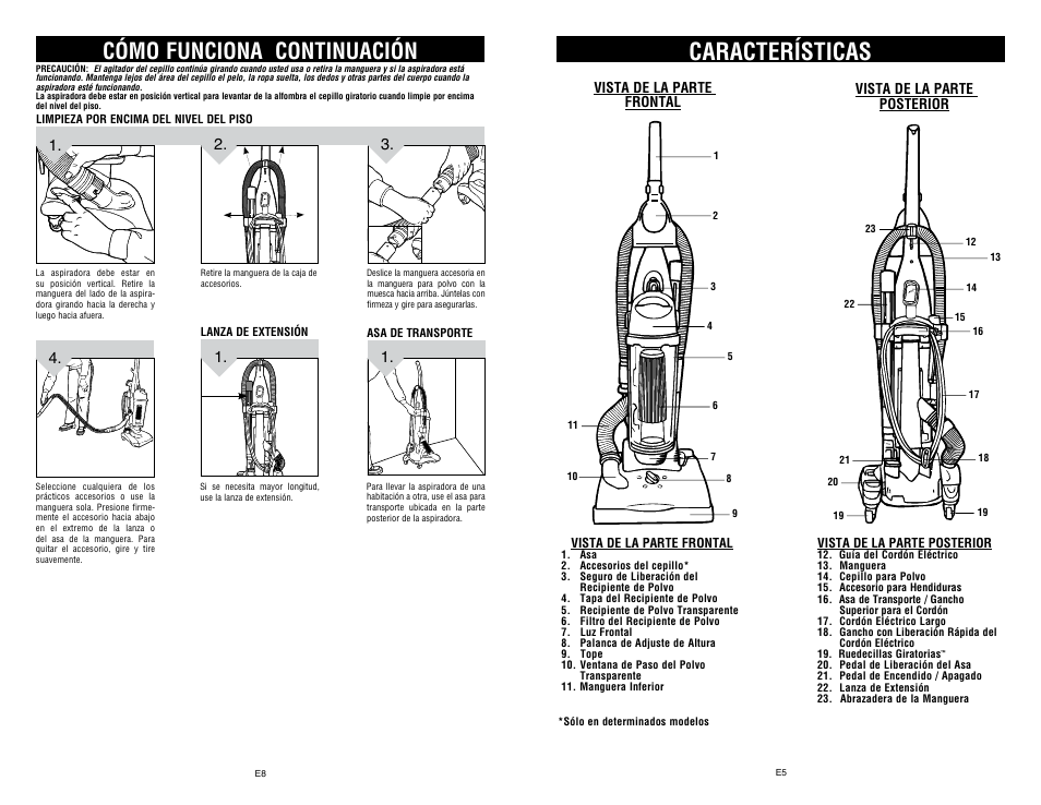 Características, Cómo funciona continuación | Dirt Devil UD40235B User Manual | Page 17 / 18