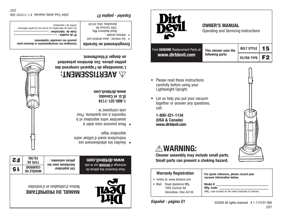 Dirt Devil 1-113191-000 User Manual | 14 pages