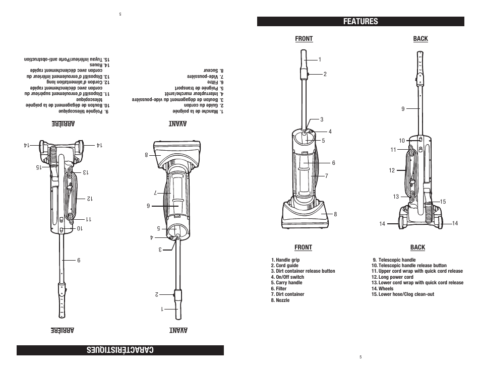 Features caractéristiques | Dirt Devil 1-113191-000 User Manual | Page 5 / 14