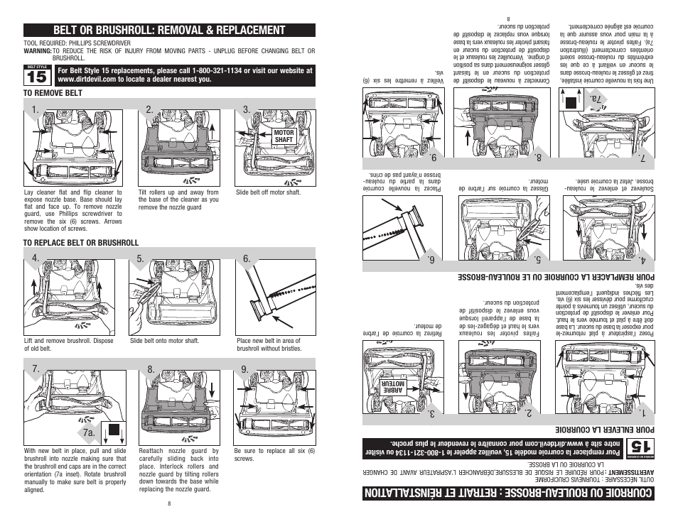 Belt or brushroll: removal & replacement | Dirt Devil 1-113191-000 User Manual | Page 8 / 14