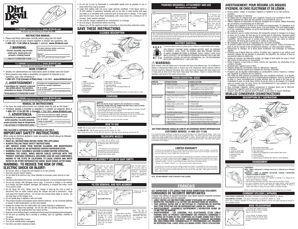 Dirt Devil 1-113928-000 User Manual | 2 pages