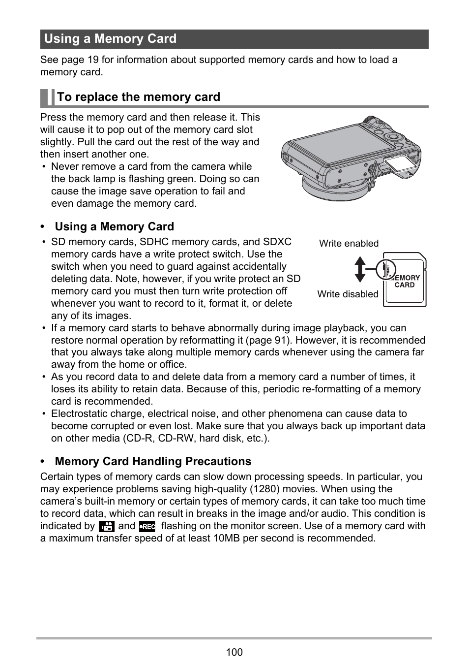 Using a memory card, To replace the memory card | PRAKTICA luxmedia 16-Z24S User Manual | Page 100 / 112