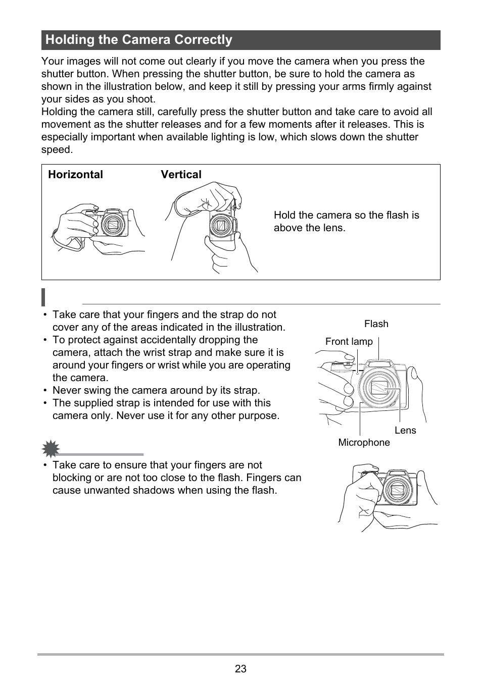 Holding the camera correctly | PRAKTICA luxmedia 16-Z24S User Manual | Page 23 / 112