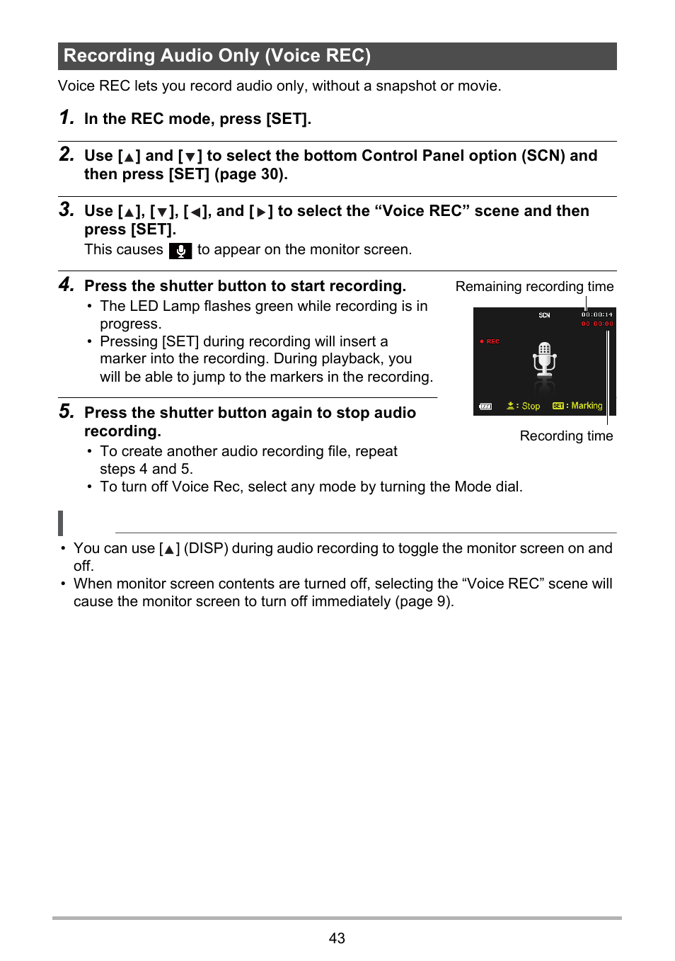 Recording audio only (voice rec) | PRAKTICA luxmedia 16-Z24S User Manual | Page 43 / 112