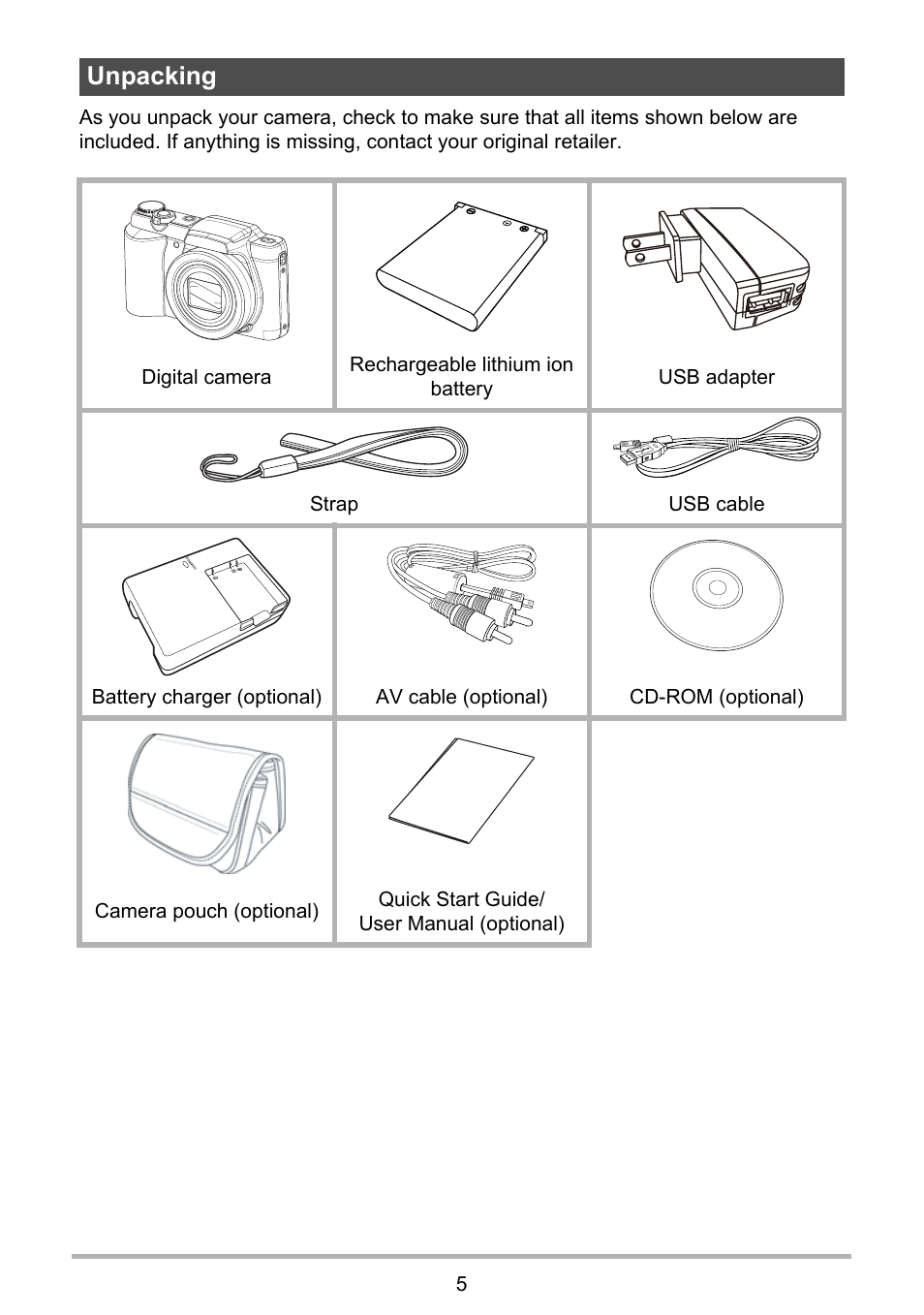 Unpacking | PRAKTICA luxmedia 16-Z24S User Manual | Page 5 / 112