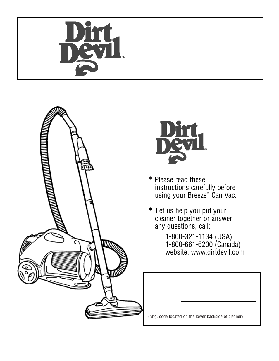 Dirt Devil Upright Bag Vacuum Cleaner User Manual | 8 pages