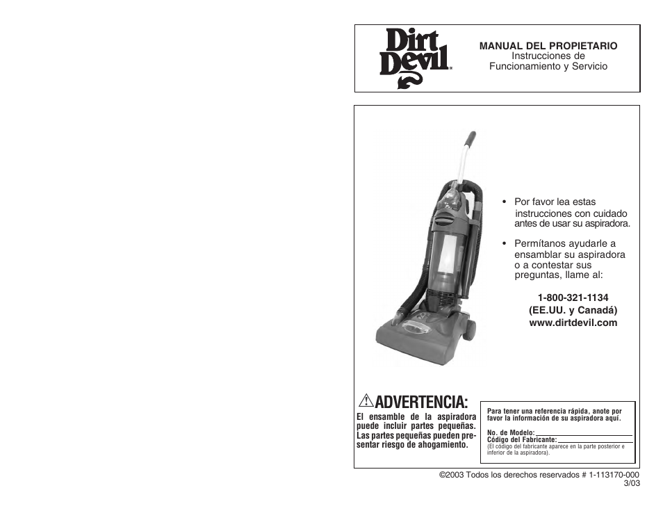 Advertencia | Dirt Devil Dirt Devil User Manual | Page 13 / 18