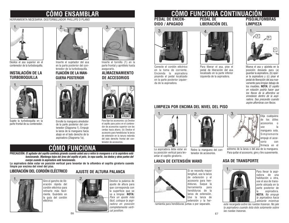 Cómo ensamblar, Cómo funciona, Cómo funciona continuación | Dirt Devil Dirt Devil User Manual | Page 18 / 18