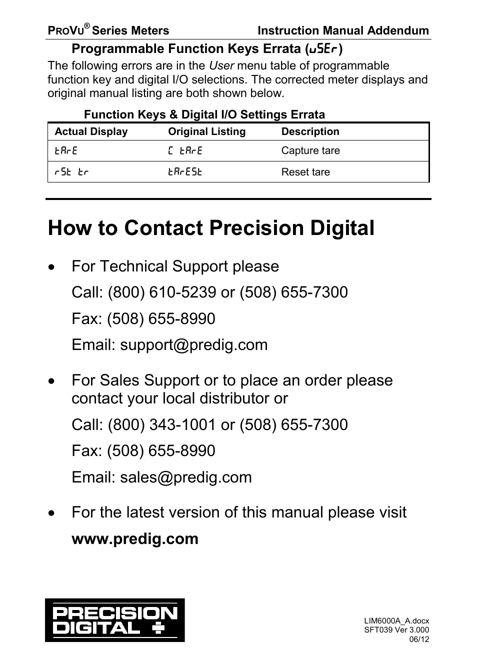 How to contact precision digital | Precision Digital PD6000 User Manual | Page 4 / 4