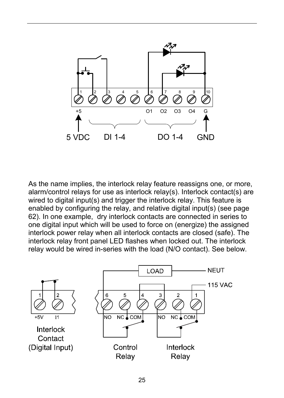 Interlock relay feature, Figure 17. digital i/o module connections, Figure 18. interlock connections | Precision Digital PD6060 User Manual | Page 25 / 104