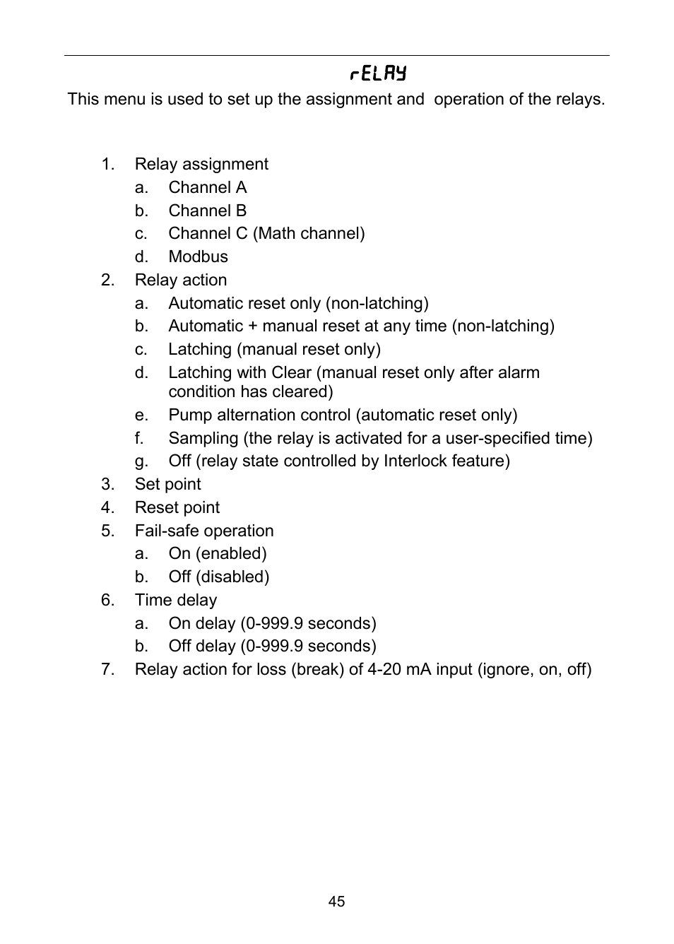 Setting the relay operation ( relay ) | Precision Digital PD6060 User Manual | Page 45 / 104