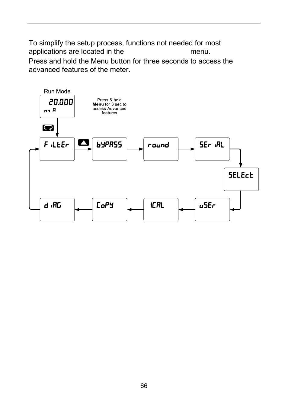 Advanced features menu | Precision Digital PD6060 User Manual | Page 66 / 104