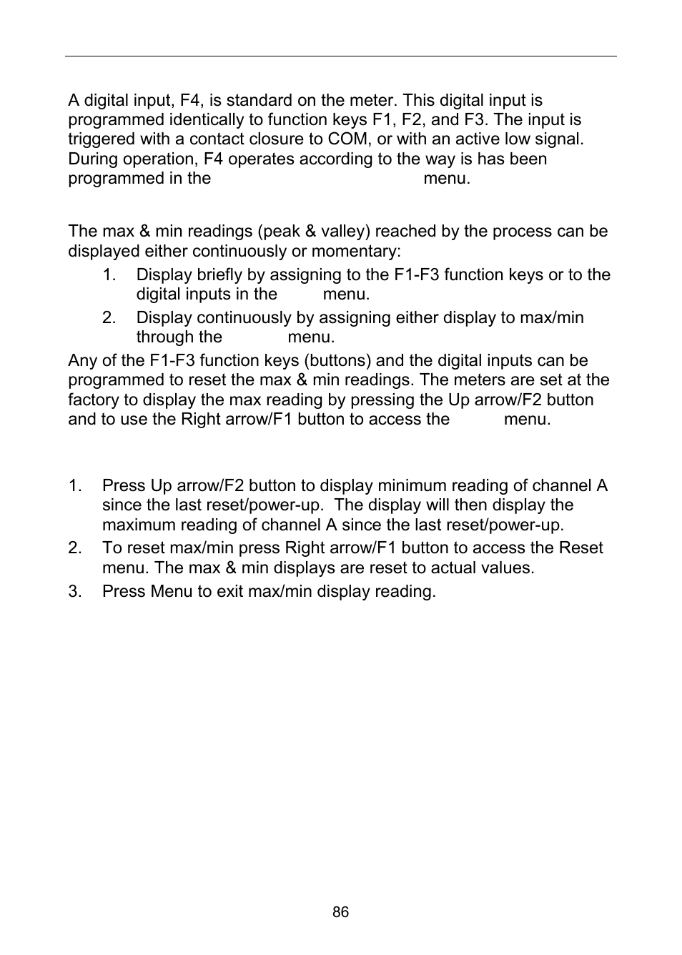 F4 operation, Maximum/minimum readings | Precision Digital PD6060 User Manual | Page 86 / 104