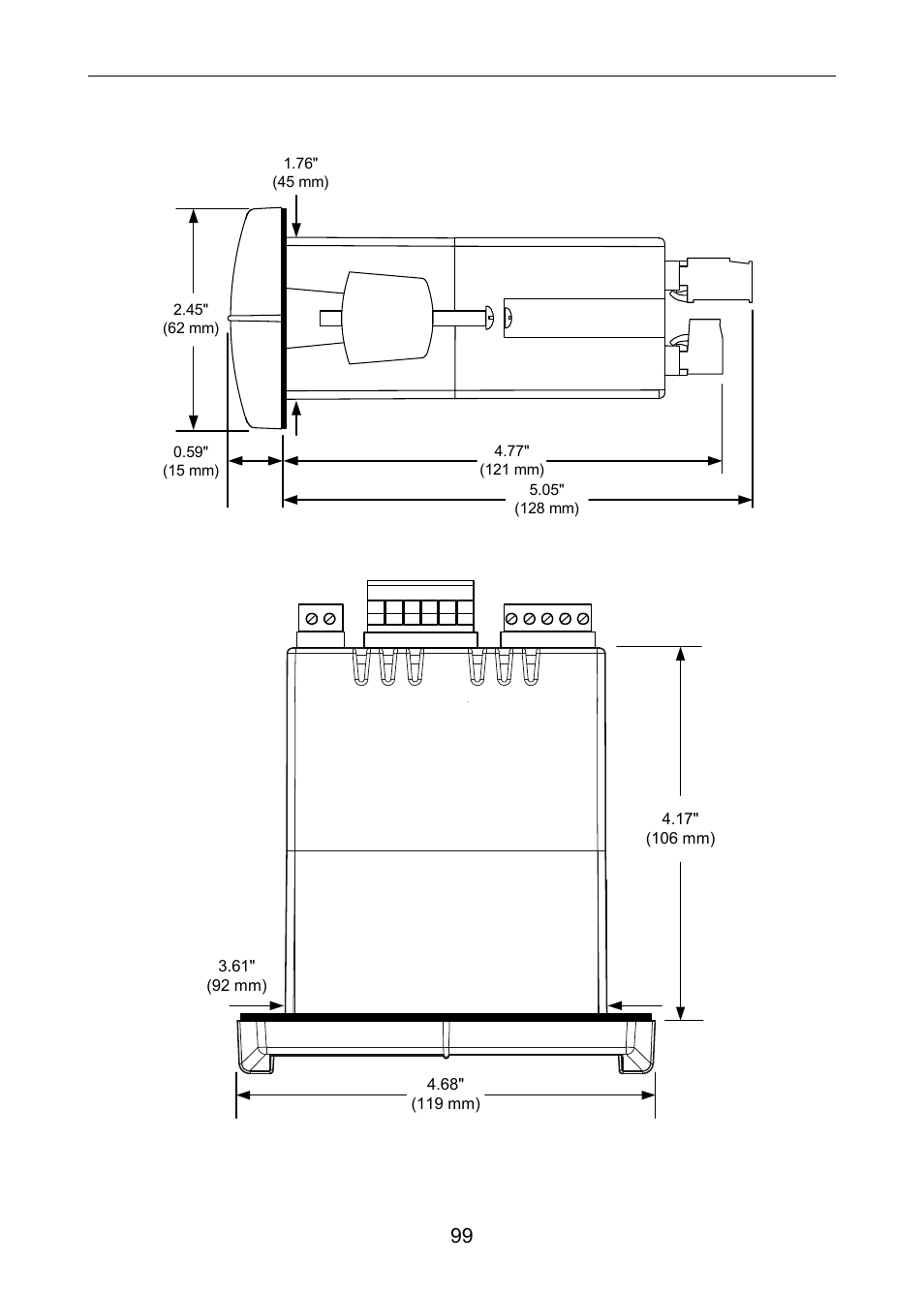 Mounting dimensions, Figure 21. meter dimensions - side view, Figure 22. meter dimensions - top view | Precision Digital PD6060 User Manual | Page 99 / 104