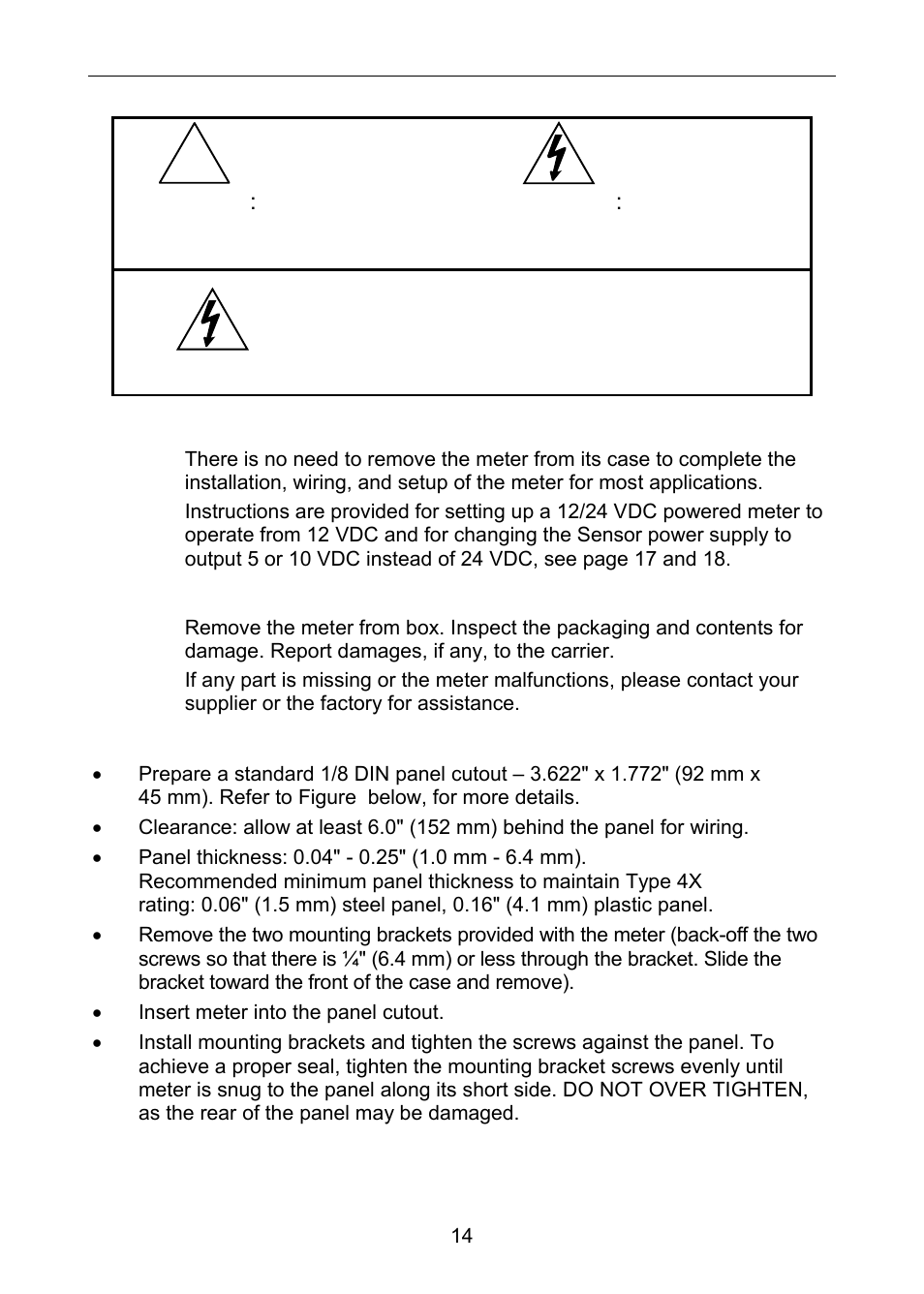 Safety information, Installation, Unpacking | Panel mounting instructions | Precision Digital PD6100 User Manual | Page 14 / 100