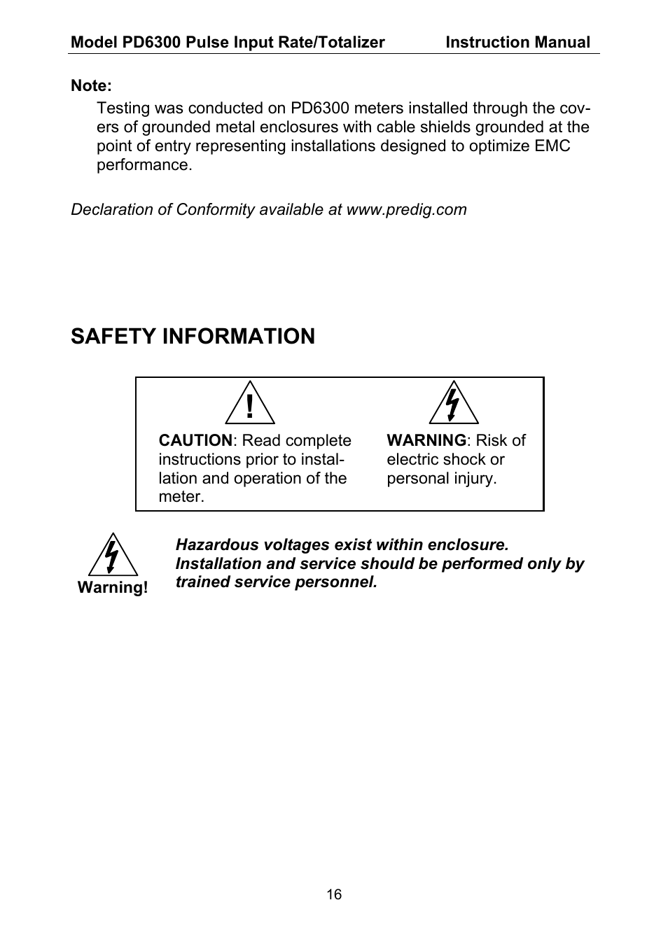 Safety information | Precision Digital PD6300 User Manual | Page 16 / 96