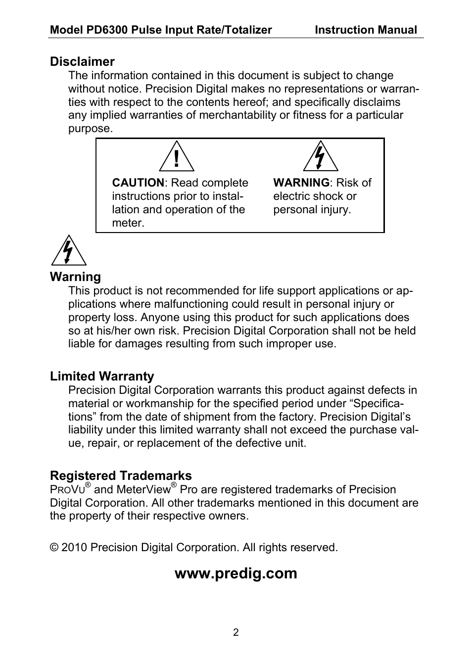 Precision Digital PD6300 User Manual | Page 2 / 96