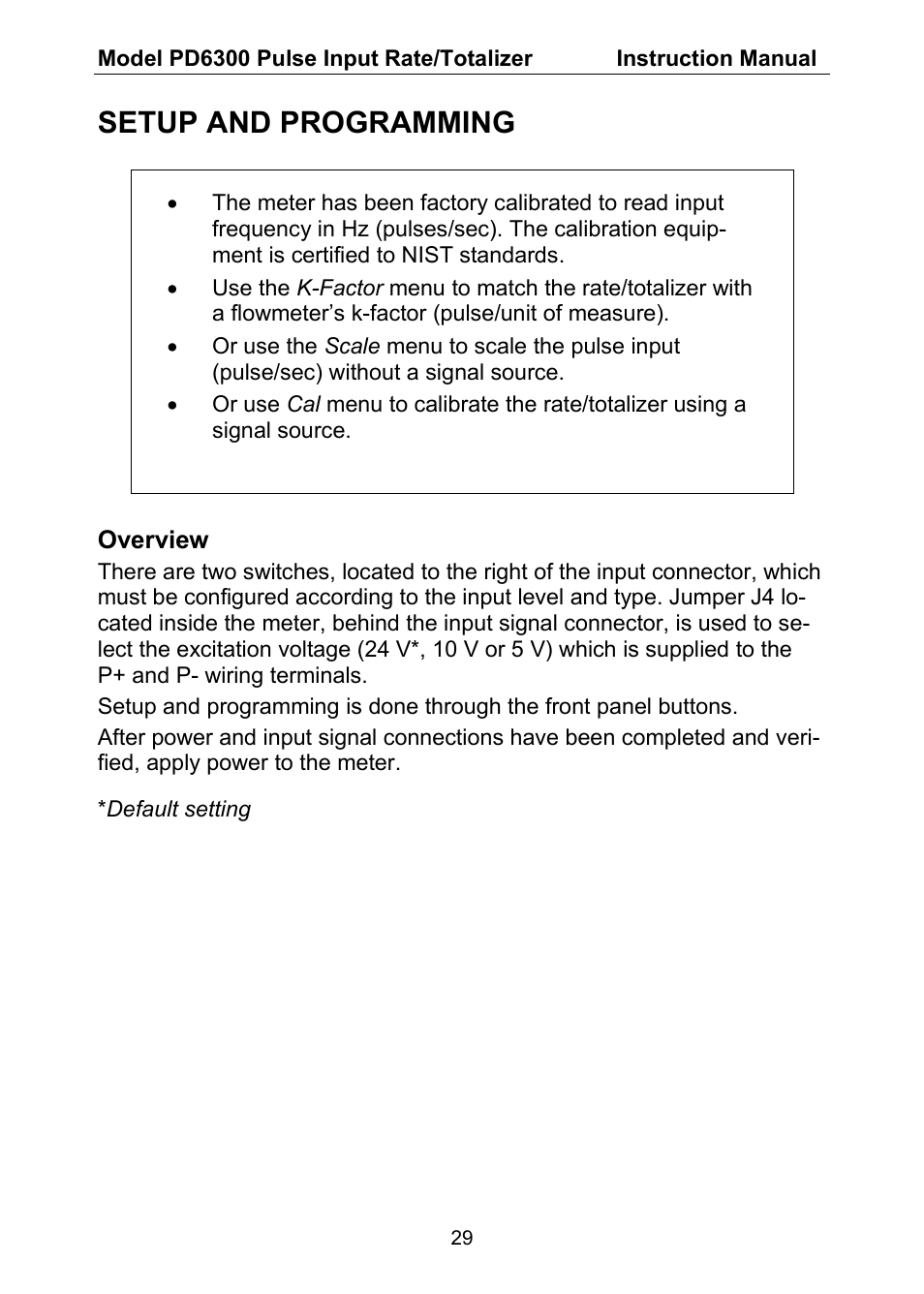 Setup and programming | Precision Digital PD6300 User Manual | Page 29 / 96