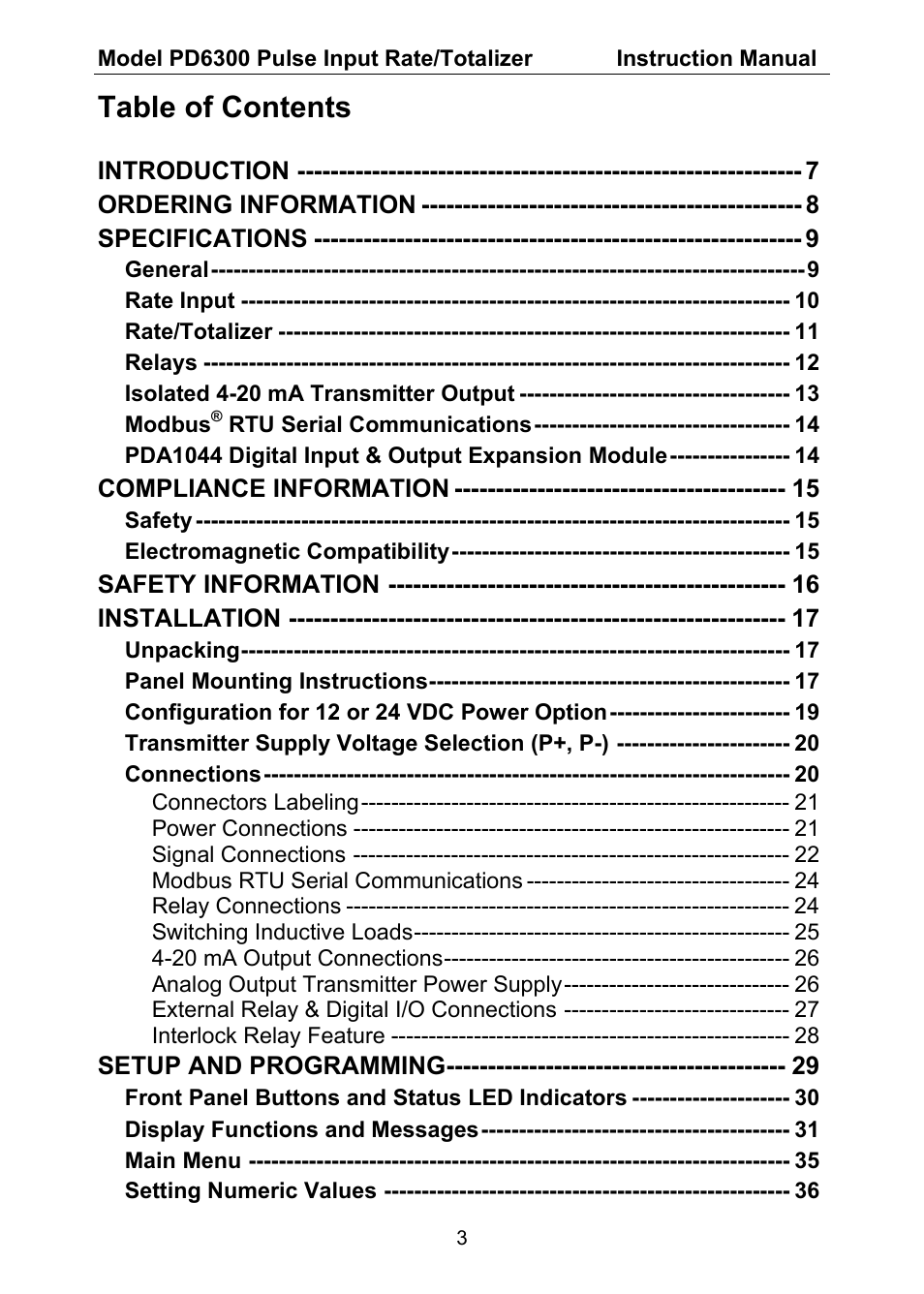 Precision Digital PD6300 User Manual | Page 3 / 96