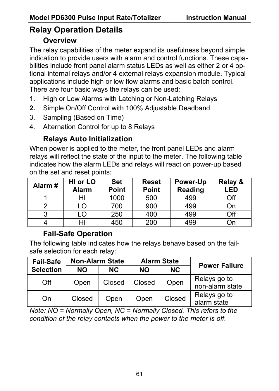Relay operation details | Precision Digital PD6300 User Manual | Page 61 / 96