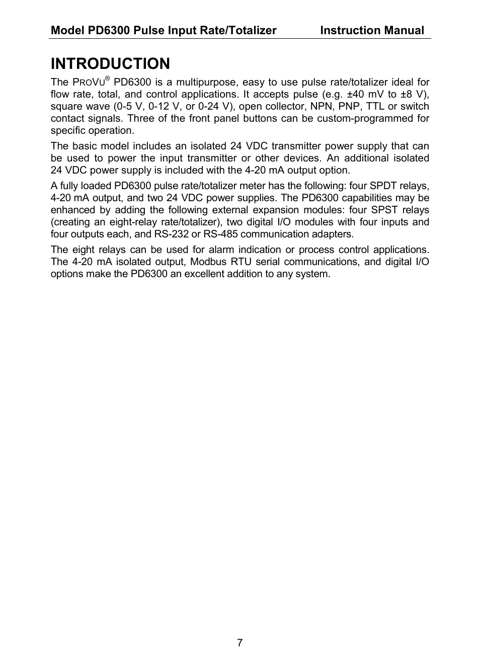 Introduction | Precision Digital PD6300 User Manual | Page 7 / 96