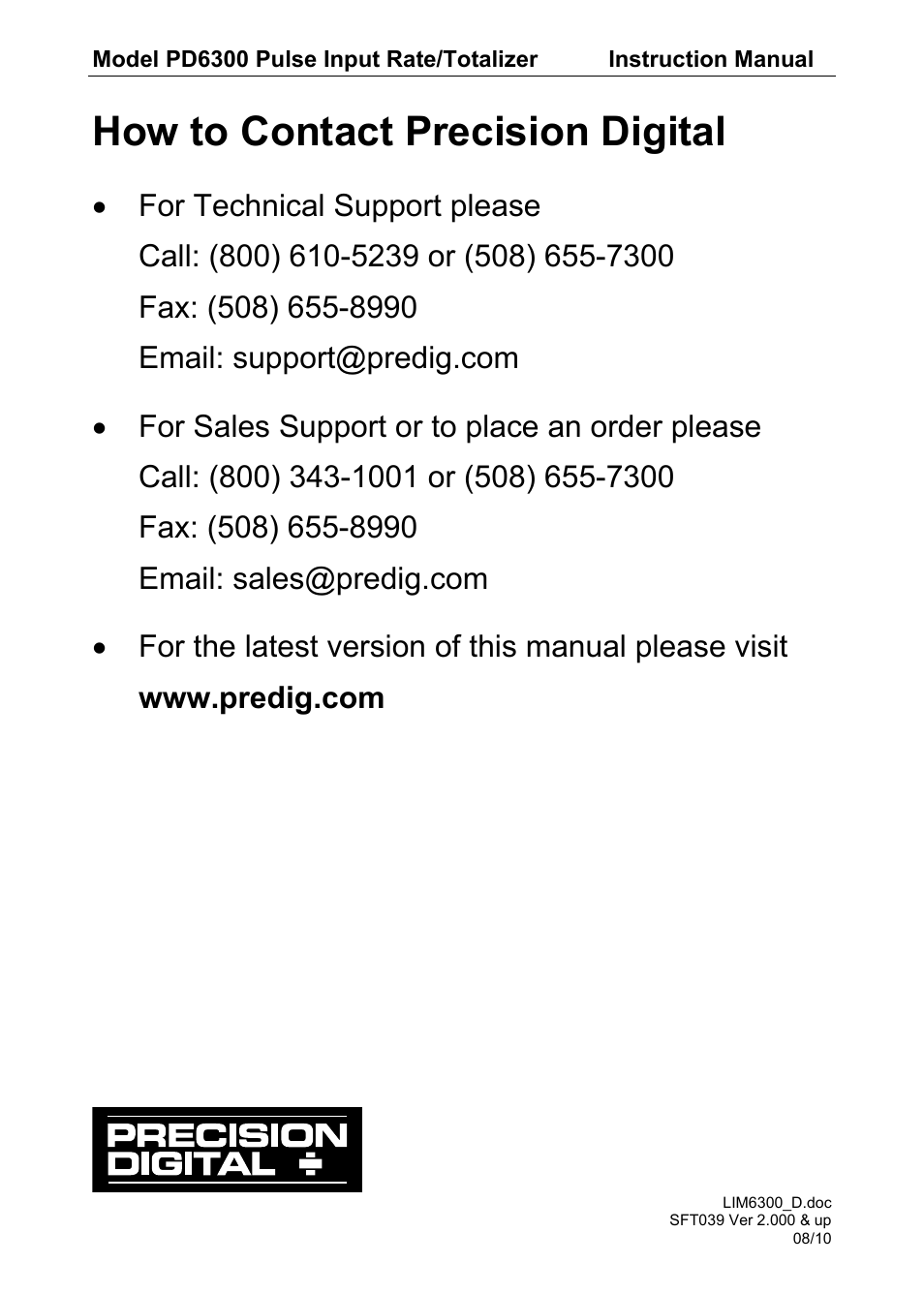 How to contact precision digital | Precision Digital PD6300 User Manual | Page 96 / 96