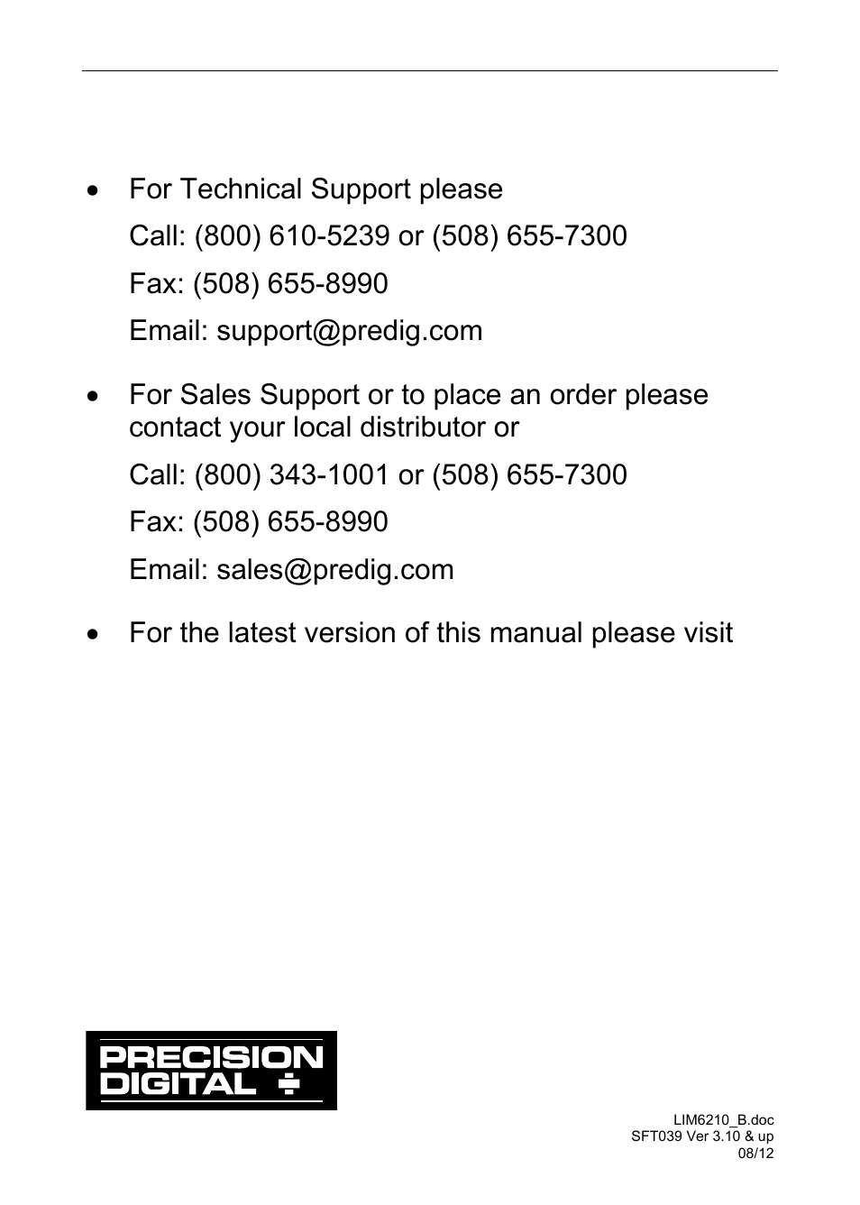 How to contact precision digital | Precision Digital PD6310 User Manual | Page 100 / 100