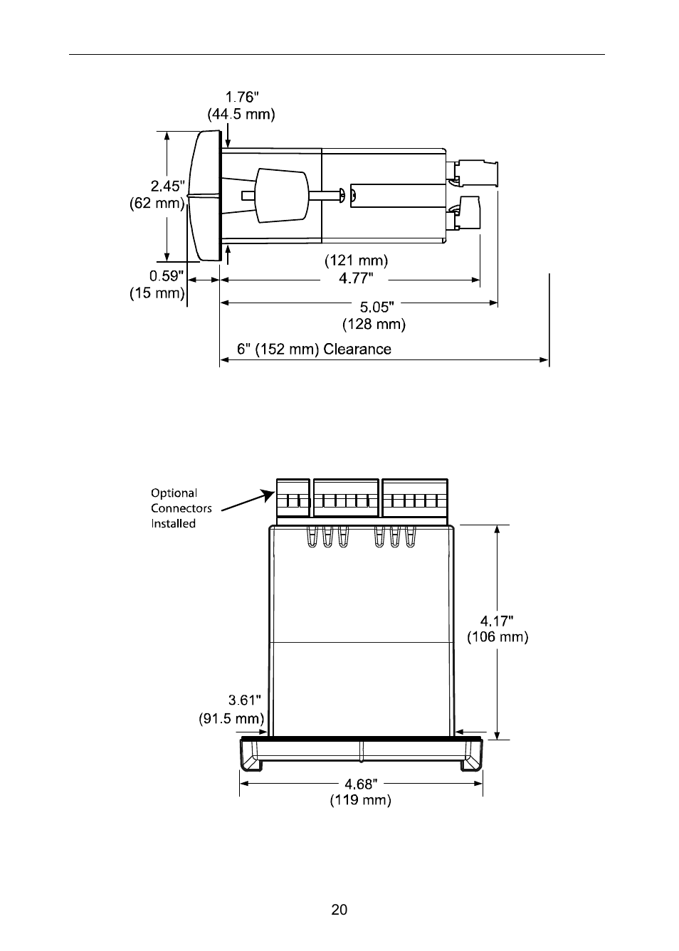 Mounting dimensions, Figure 2: controller dimensions - side view, Figure 3: controller dimensions - top view | Precision Digital PD6310 User Manual | Page 20 / 100