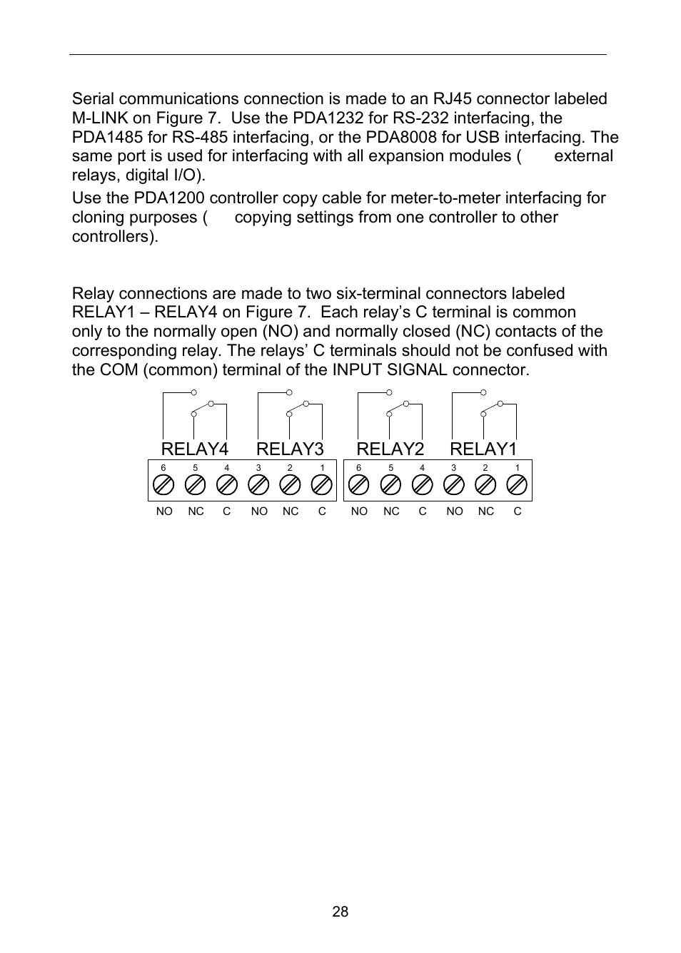 Modbus rtu serial communications, Relay connections, Relay4 relay3 | Relay2 relay1, Figure 18: relay connections | Precision Digital PD6310 User Manual | Page 28 / 100