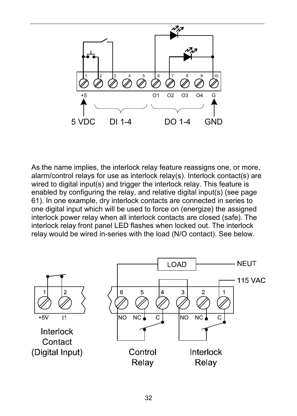 Interlock relay feature, Figure 25: digital i/o module connections, Figure 26: interlock connection | Precision Digital PD6310 User Manual | Page 32 / 100