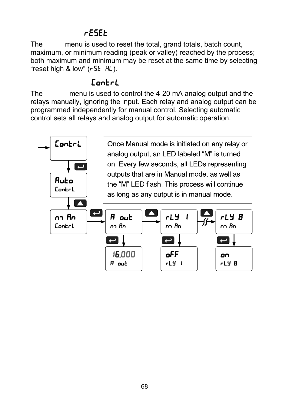 Reset menu ( reset ), Control menu ( contrl ) | Precision Digital PD6310 User Manual | Page 68 / 100