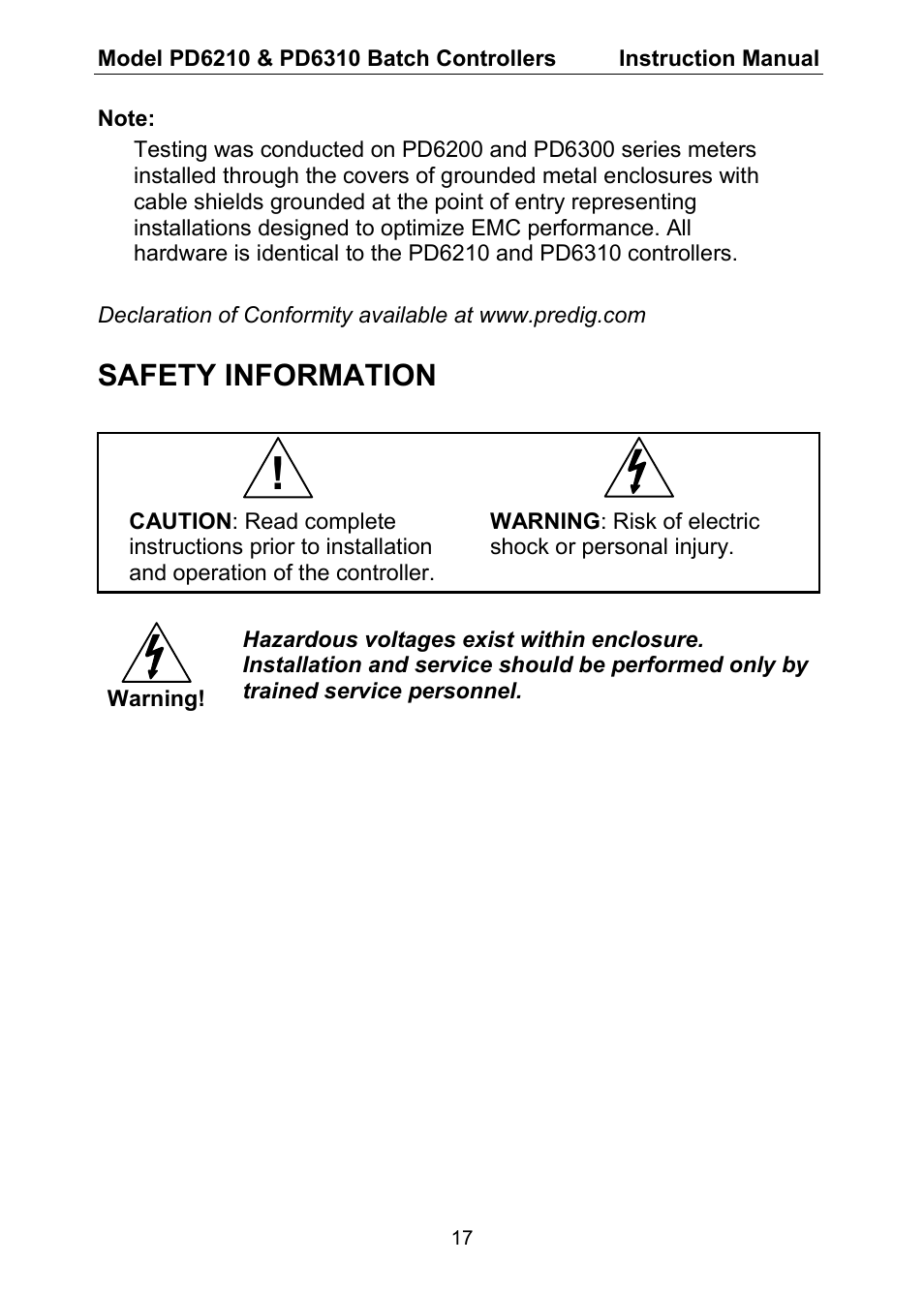 Safety information | Precision Digital PD6310 User Manual | Page 17 / 104