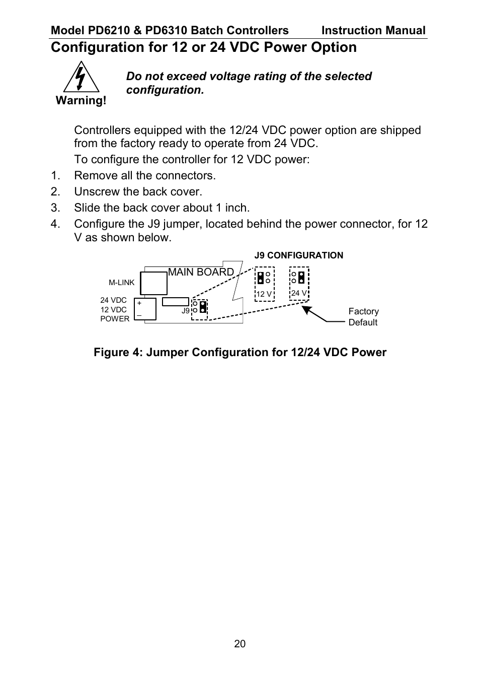 Configuration for 12 or 24 vdc power option | Precision Digital PD6310 User Manual | Page 20 / 104