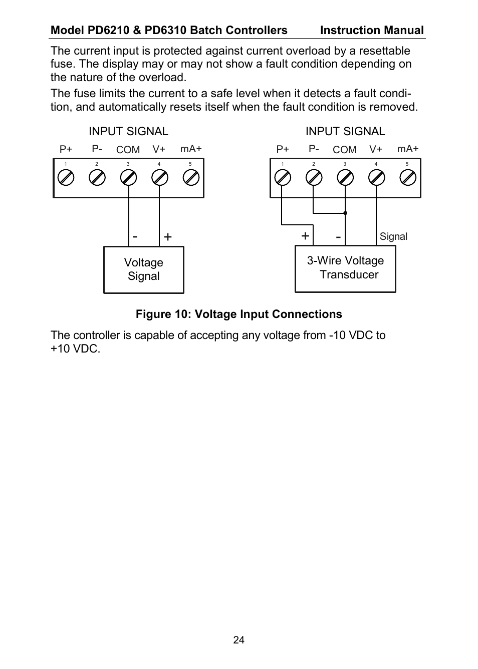 Voltage signal, Input signal, Input signal 3-wire voltage transducer | Precision Digital PD6310 User Manual | Page 24 / 104