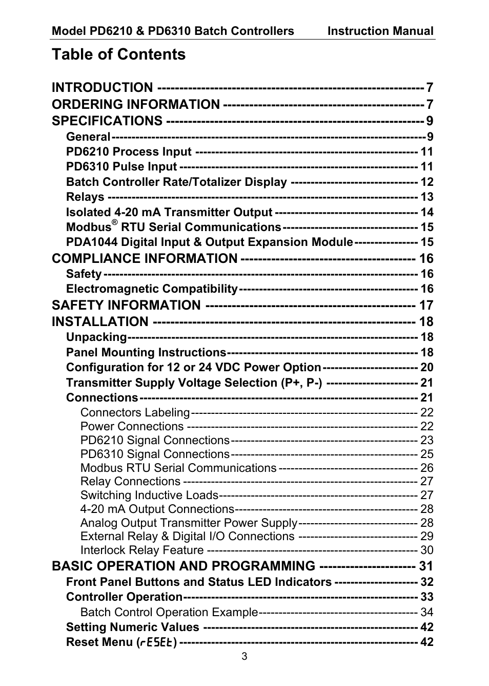 Precision Digital PD6310 User Manual | Page 3 / 104