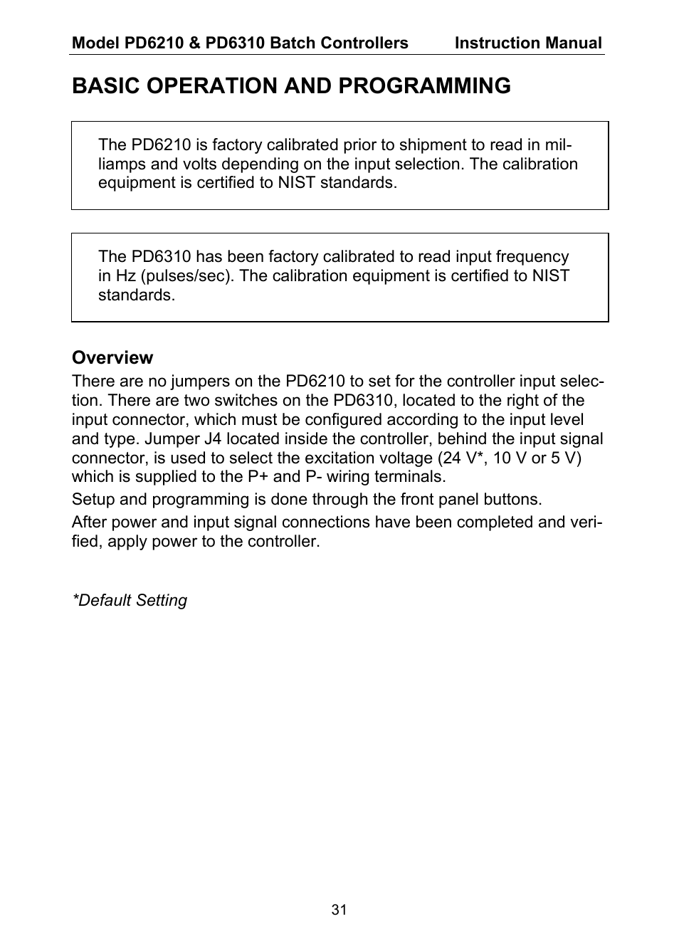 Basic operation and programming | Precision Digital PD6310 User Manual | Page 31 / 104