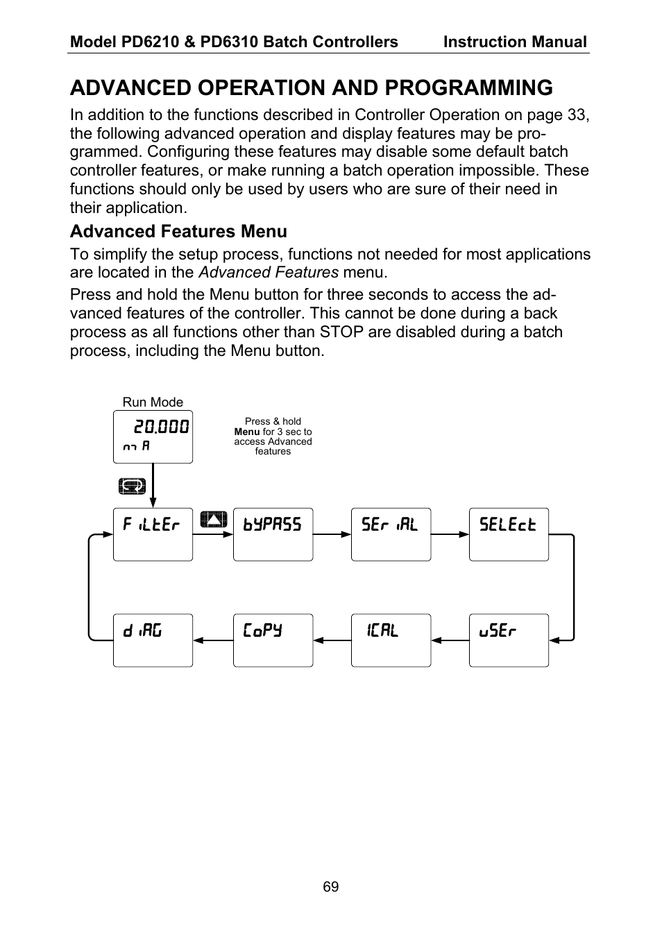Advanced operation and programming | Precision Digital PD6310 User Manual | Page 69 / 104
