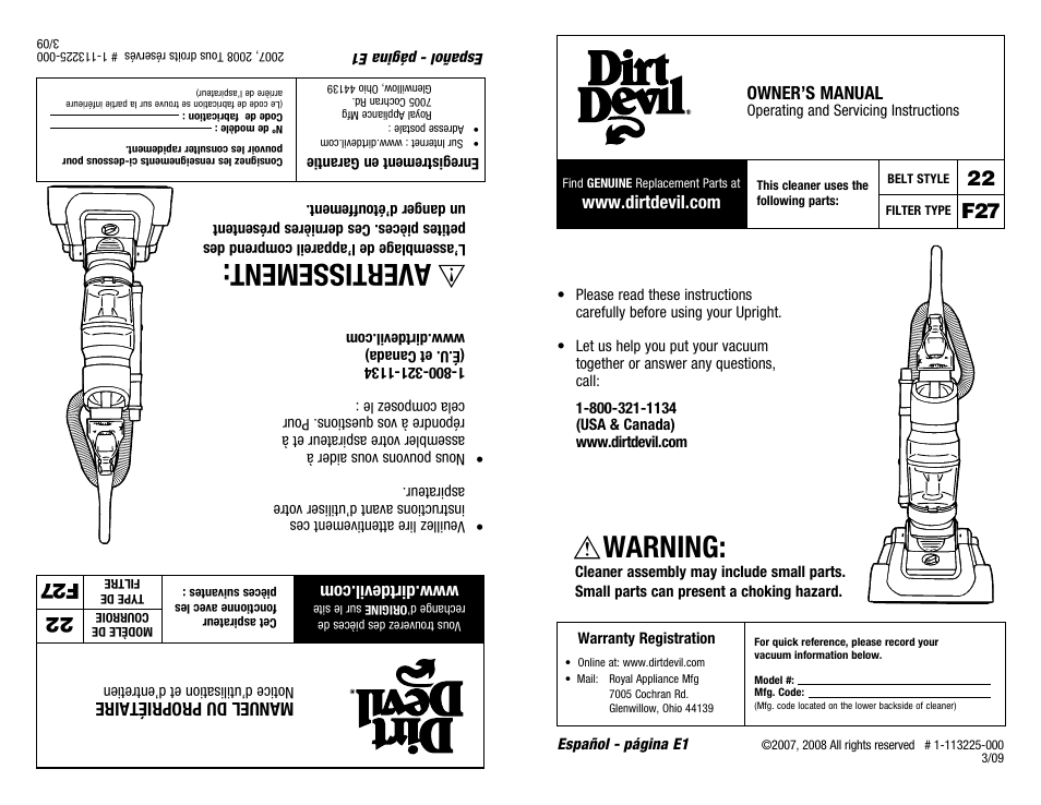 Dirt Devil 1-113225-000 User Manual | 18 pages