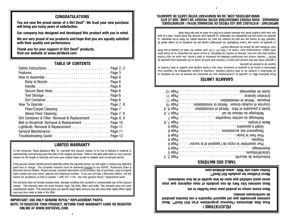 Dirt Devil 1-113225-000 User Manual | Page 4 / 18