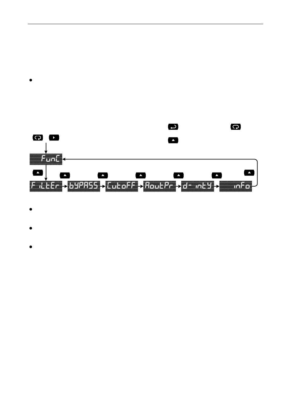 Advanced features menu, Func filter bypass cutoff aoutpr d-inty info | Precision Digital PD865 User Manual | Page 52 / 84