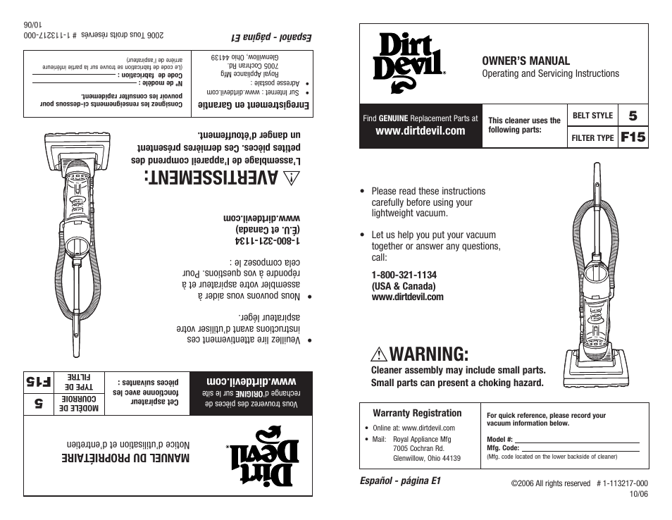 Dirt Devil 1-113217-000 User Manual | 16 pages