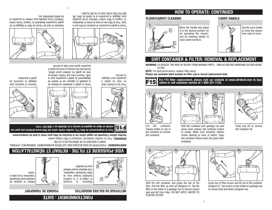 Fonctionnement : suite | Dirt Devil 1-113217-000 User Manual | Page 7 / 16