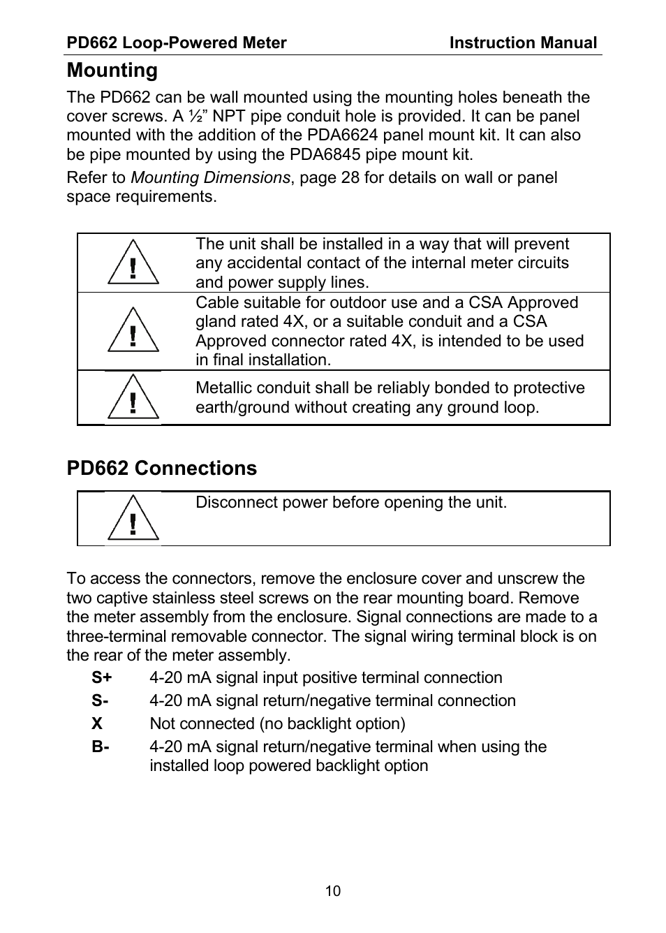 Mounting, Pd662 connections | Precision Digital PD662 User Manual | Page 10 / 32