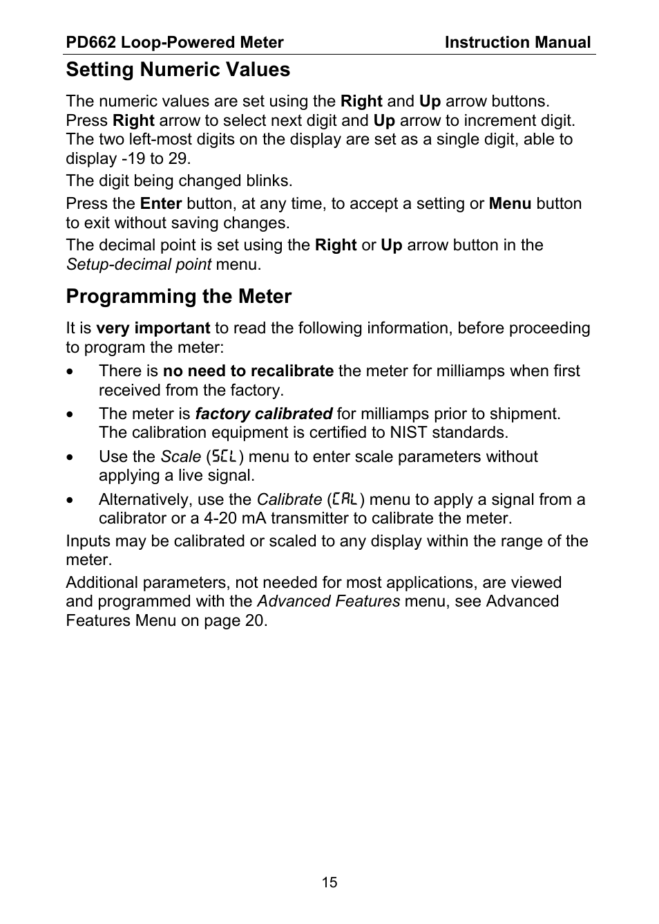 Setting numeric values, Programming the meter | Precision Digital PD662 User Manual | Page 15 / 32