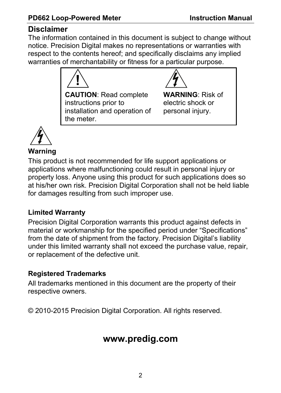 Precision Digital PD662 User Manual | Page 2 / 32